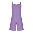 thumbnail image 4 of MKOSPLRT Linen Jumpsuits for Girl 4-16 Years Adjustable Thin Straps V Neck Pleated Romper Shorts Solid Casual Baggy Beach Vacation Jumpers, 4 of 7