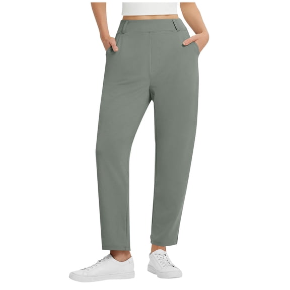 XUNKUSGA Women's Dress Pants Solid Color Elastic Waist Ankle Pants for Women Classic Business Casual Pants for Women Comfortable Straight Leg Sweat Pants S-2XL Gray