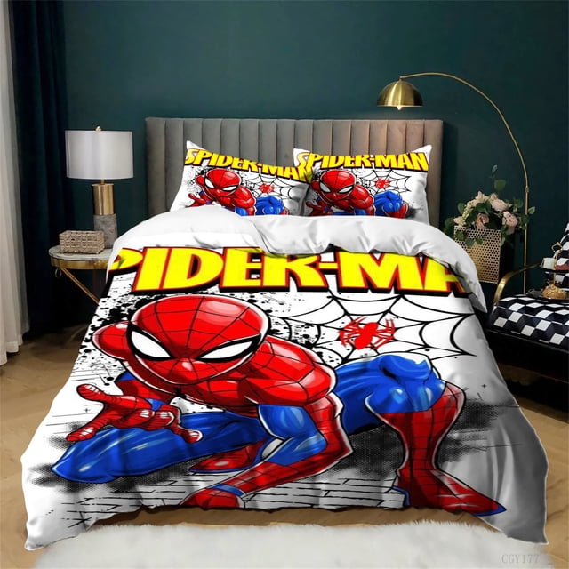 3 Pieces Spider-Man Duvet Cover Set Lightweight Bedding Set Double Soft All Season Comforter Set with Pillow Sham