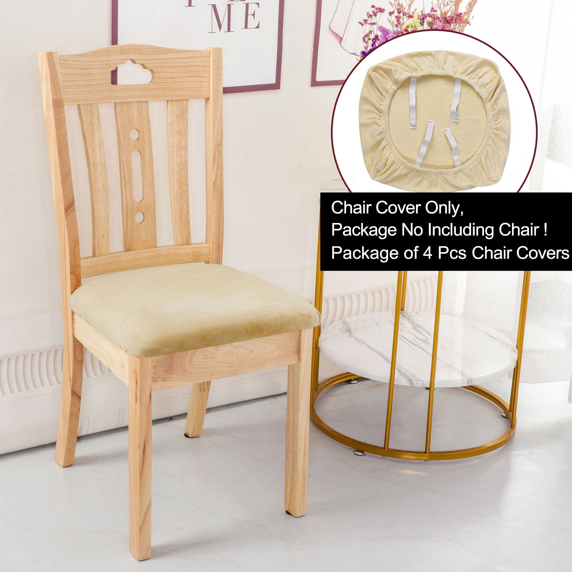 Unique Bargains 4Pcs Velvet Dinning Chair Seat Cover Elastic Stretchable Slipcovers Cream White