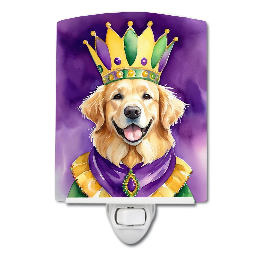Golden Retriever King of Mardi Gras Ceramic Night Light 4 in x 6 in