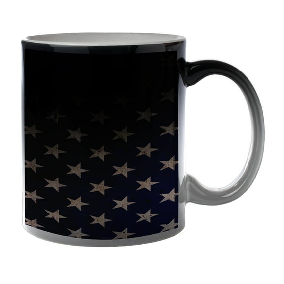 KuzmarK Black Heat Morph Color Changing Coffee Cup Mug 11 Ounce - American Flag Stars