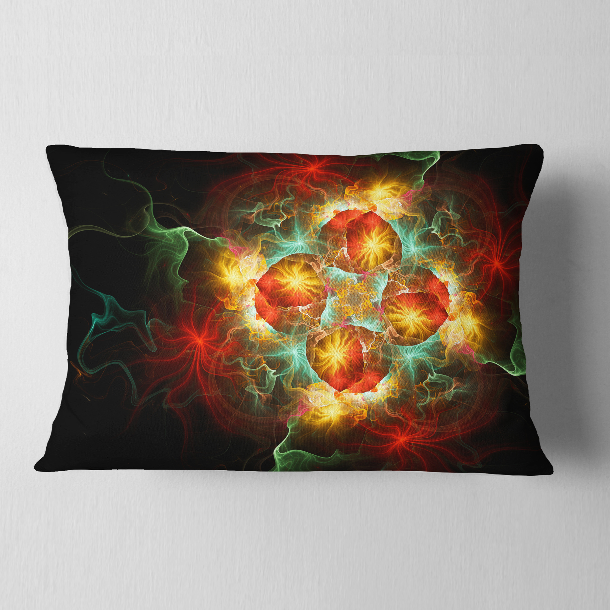 Designart Fractal Yellow N Red Flower - Floral Throw Pillow - 12x20