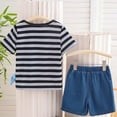 thumbnail image 6 of Spazoro Little & Big Girls Cute Outfit Sets, Summer Striped 2-Pieces Cotton Short Sleeve Shirt and Shorts Sets Light Blue Size 6 T, 6 of 6