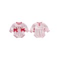 thumbnail image 2 of BemeyourBBs Newborn Baby Girl Valentines Day Outfit Polka Dot Bubble Romper Dog Heart Embroidered Long Sleeve Smocked Bodysuit Spring Clothes, 2 of 9