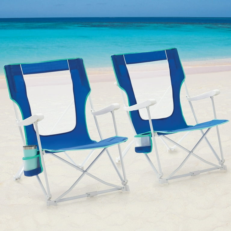 Mainstays Steel Folding Hard Arm Beach Bag Chair with Carry Bag Blue Walmart