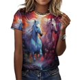 thumbnail image 3 of Cool Horse T-Shirt O Neck Retro Print Big Size T-Shirts Short Sleeve Tees Womens Pretty Design, 3 of 5