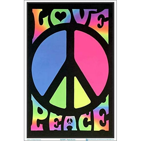 Peace & Love Retro Laminated Blacklight Poster - 23.5" x 35.5"