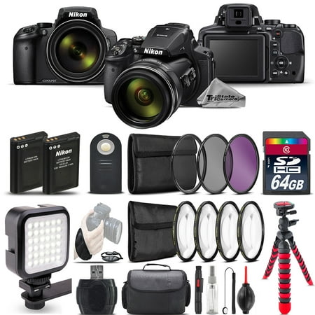 Nikon COOLPIX P900 Digital Camera 83x + LED + 7PC Filter + EXT BAT - 64GB Bundle