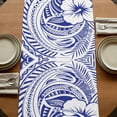 thumbnail image 5 of Polynesia Texture 70 Inch Table Runner, Vintage Traditional Tribe Floral Abstract Art Blue Farmhouse Dresser Scarf Cotton & Linen Tablerunner for Dining/Kitchen Island/Holiday Party Décor 13" x 70", 5 of 9