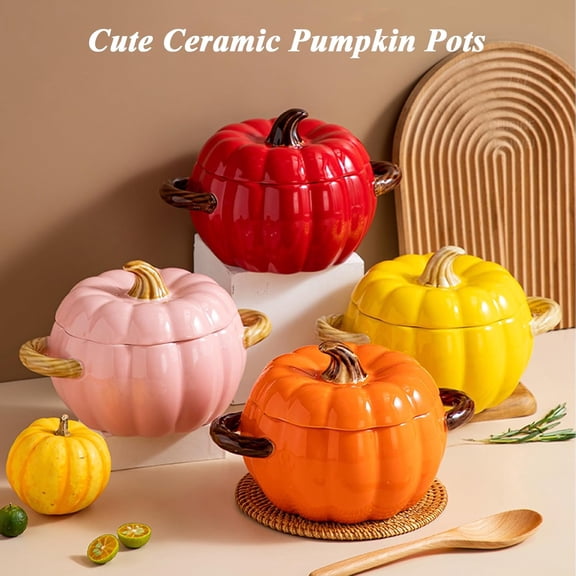 Pumpkin Soup Bowl, 64oz Ceramic Pot with Lid, Microwave & Dishwasher Safe for Thanksgiving Halloween Party