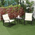 thumbnail image 2 of Outsunny 3 Pieces Patio Wicker Rocking Chairs Table Set, Outdoor PE Rattan Furniture with 2 Rockers & 1 Coffee Table w/ Padded Cushions for Deck, Backyard, Garden, Cream White, 2 of 10