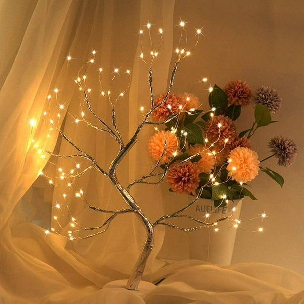 Lumières d'arbre à LED Blanc chaud USB Bonsai Tree Light Branches réglables  Arbre décoratif à piles Illuminé Petit arbre Lumières Décoration d'intérieur  pour Thanksgiving Noël (108 perles de lampe) 