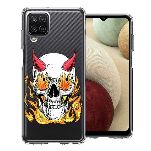 MUNDAZE For Samsung Galaxy A12 Flamming Devil Skull Design Double Layer Phone Case Cover