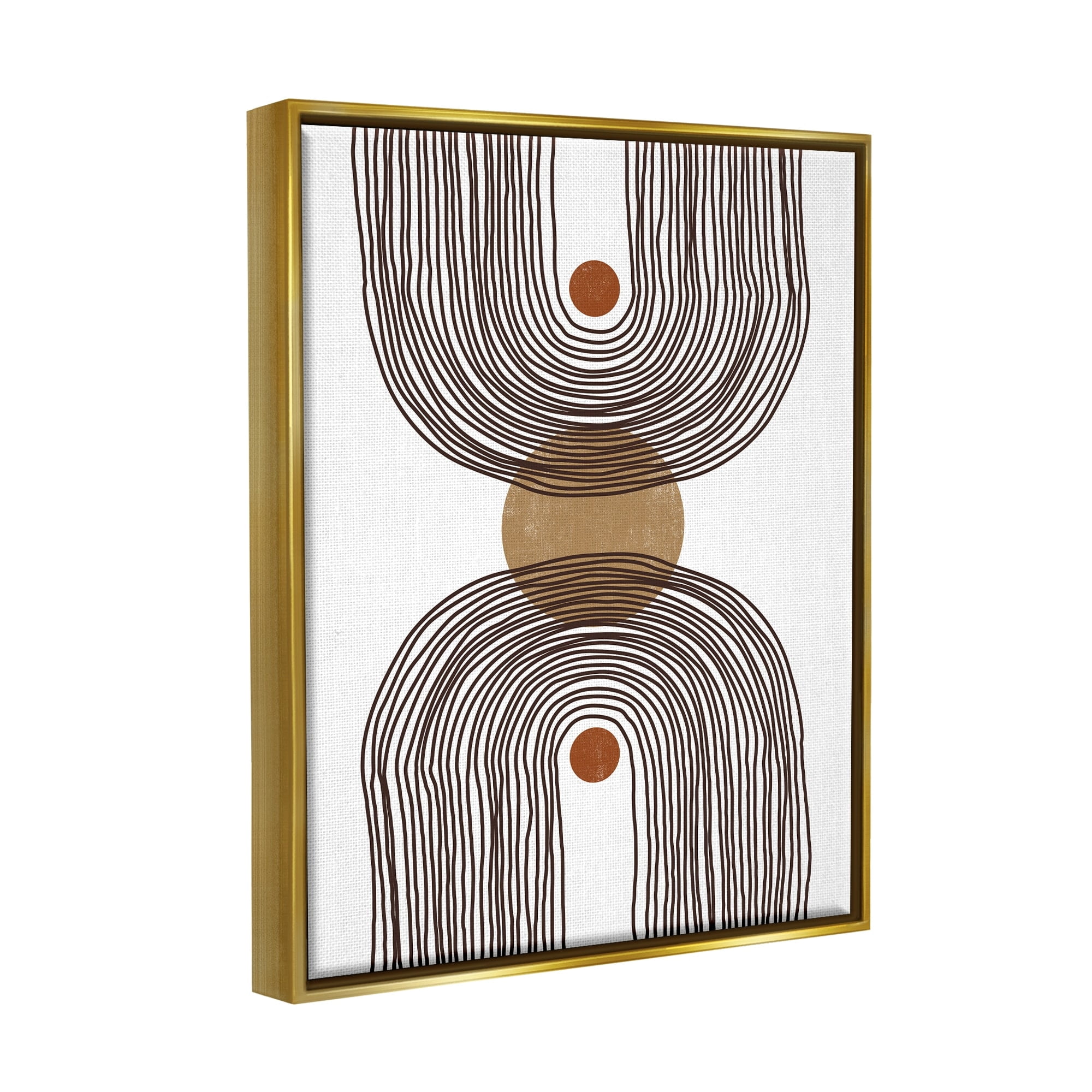 Stupell Industries Asymmetrical Rainbow Reflection Abstract Round Shapes Brown White Metallic Gold Framed Floating Canvas Wall Art, 24x30, by JJ Design House LLC