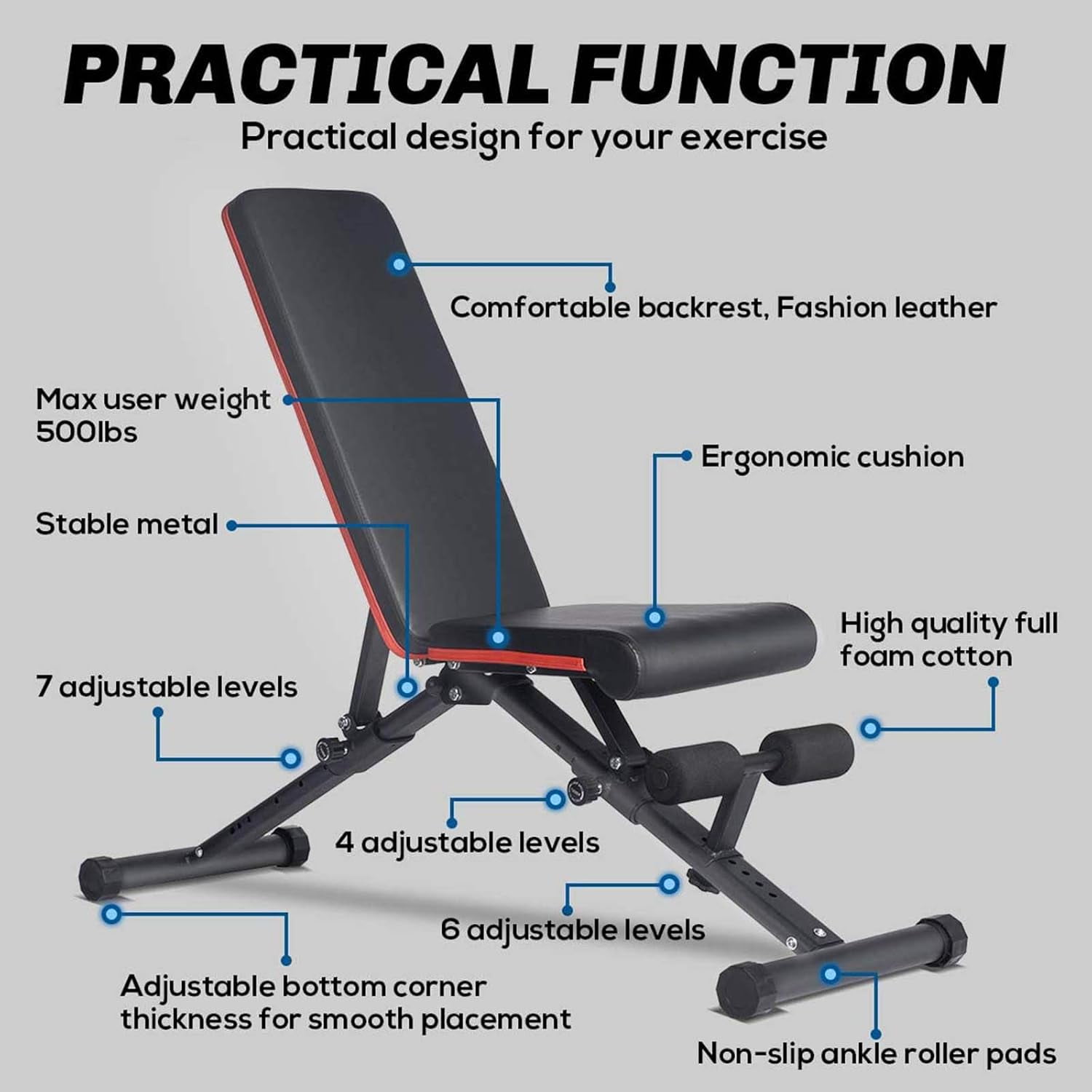 Betcozy Weight Bench, Adjustable Foldable Workout Bench with Thickened Steel, 795LBS Capacity, for Home Gym