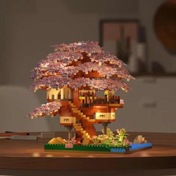 Mini Sakura Tree Building Blocks Set DIY Cherry Blossom Bricks Treehouse Model Decoration Romantic Gift for Girlfriend
