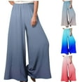 thumbnail image 2 of qolati Wide Leg Palazzo Pants for Women 2023 Solid Color Elastic High Waisted Boho Pant Casual Flowy Baggy Beach Lounge Trousers, 2 of 7