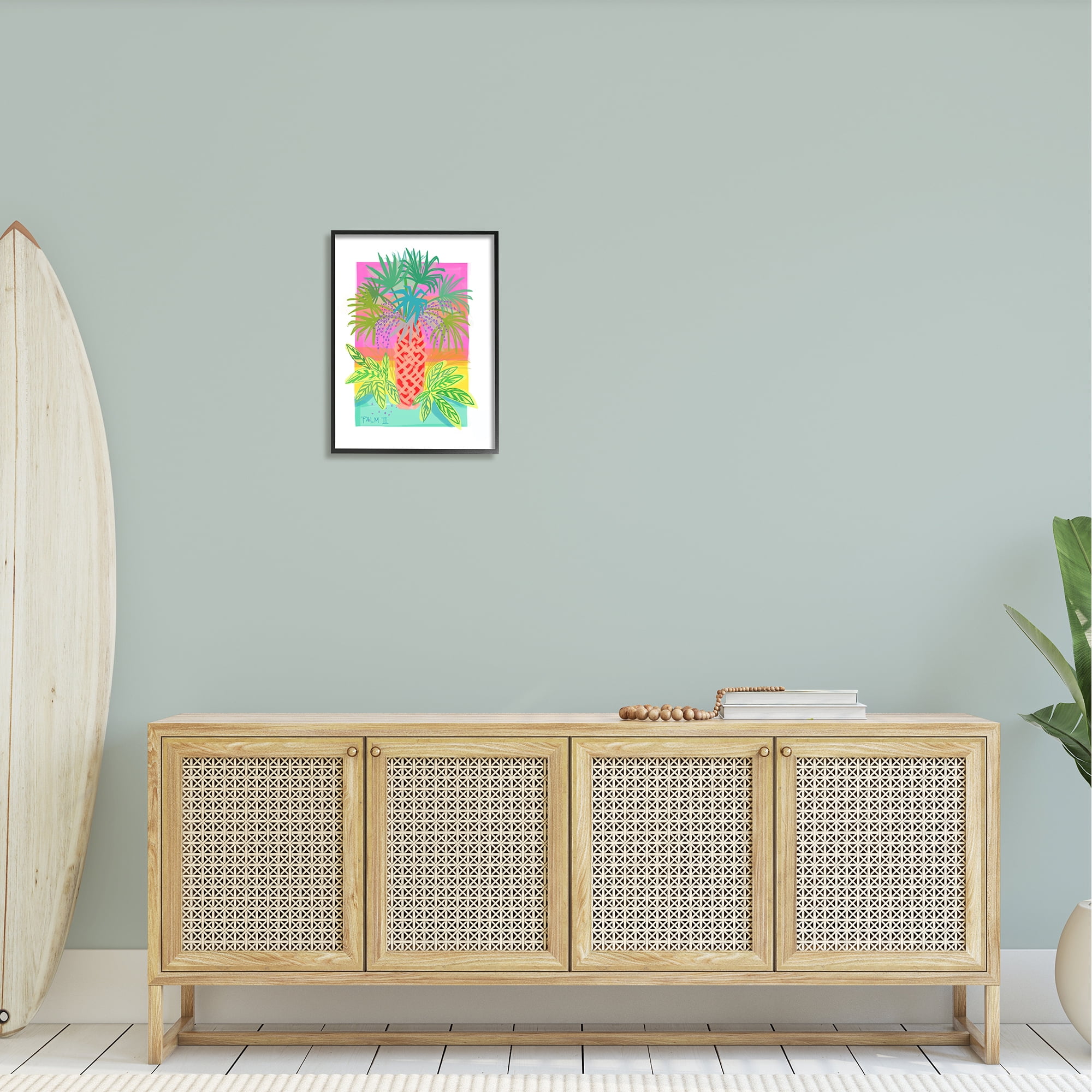 Stupell Industries Neon Palm Tree Botanicals Tropical Coastal Leaves Graphic Art Black Framed Art Print Wall Art, Design by unknown