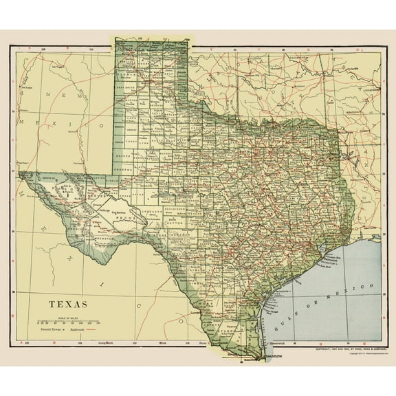 Historic State Map - Texas - Mead 1903 - 23 x 27.03 - Vintage Wall Art