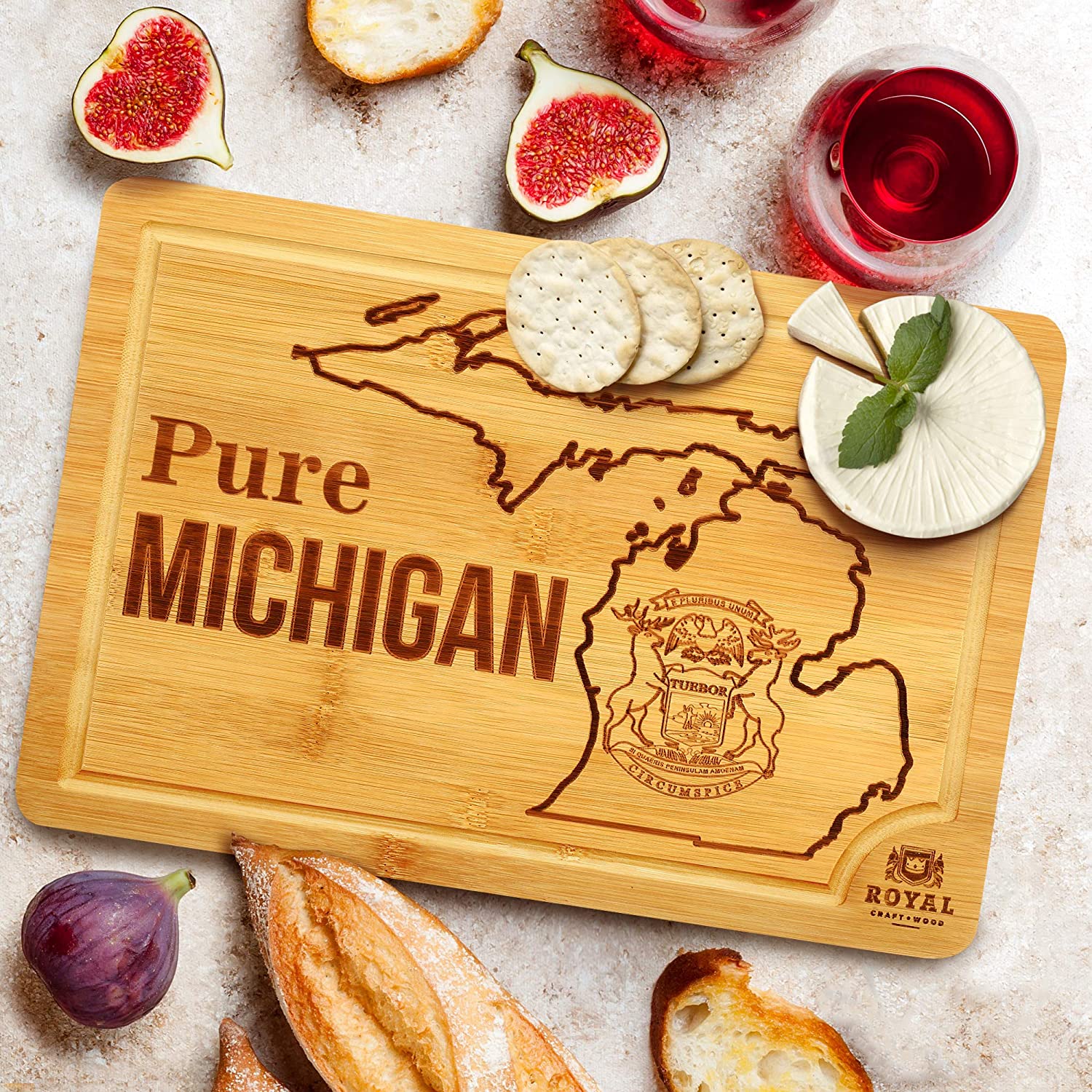 Bamboo State Cutting Board for Kitchen – Michigan Cheese Board, Charcuterie Platter & Serving Tray, (15" x 10")