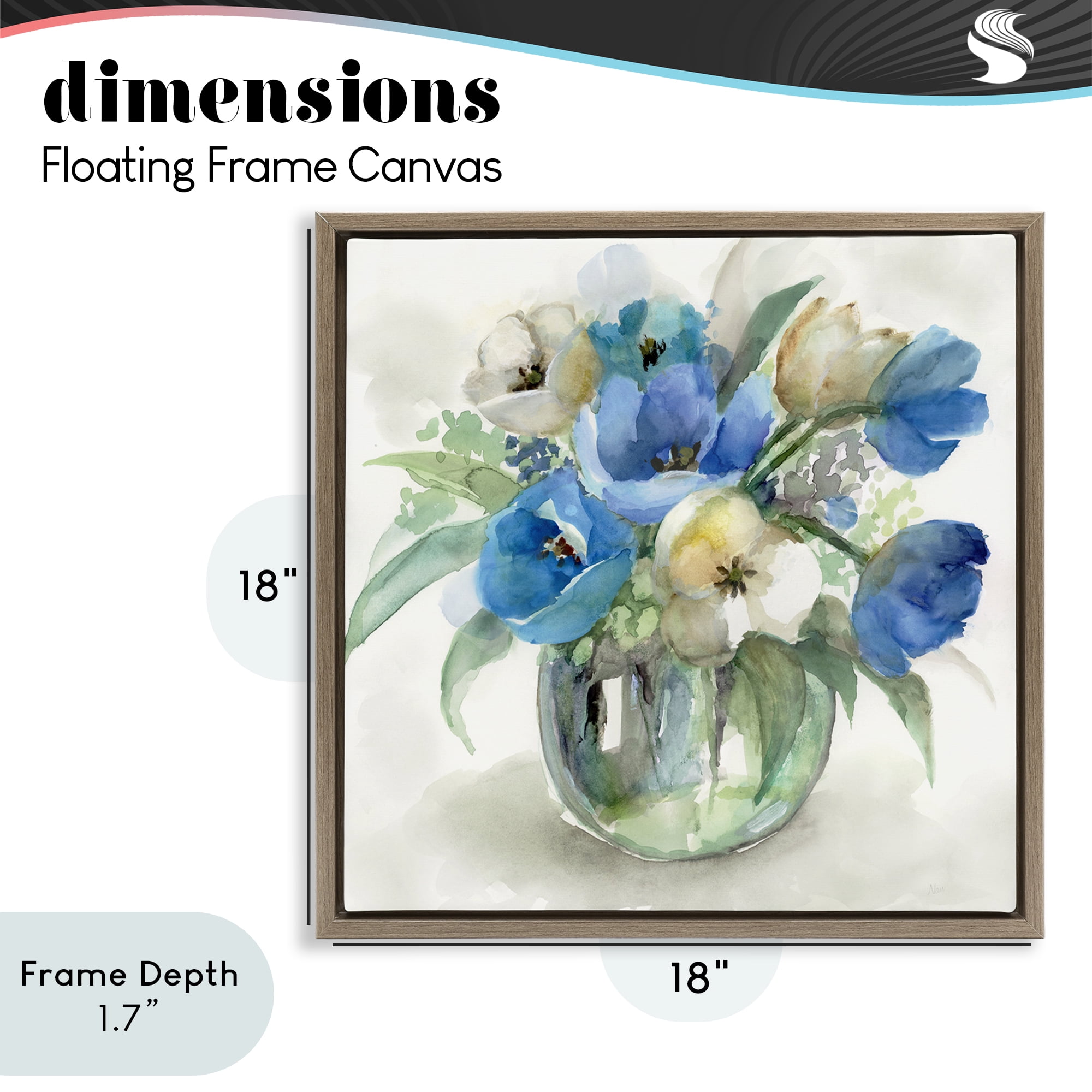 Stupell Industries Blue Tinted Flower Pot Brown Framed Floater Canvas Wall Art, design by Nan