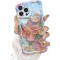 thumbnail image 1 of Funda para iPhone 14 Pro Max para mujer, con marco ondulado rizado, diseño de flores con pintura al óleo retro colorida y rayo láser brillante, compatible con fundas de iPhone (iPhone 14 Pro Max,, 1 of 8