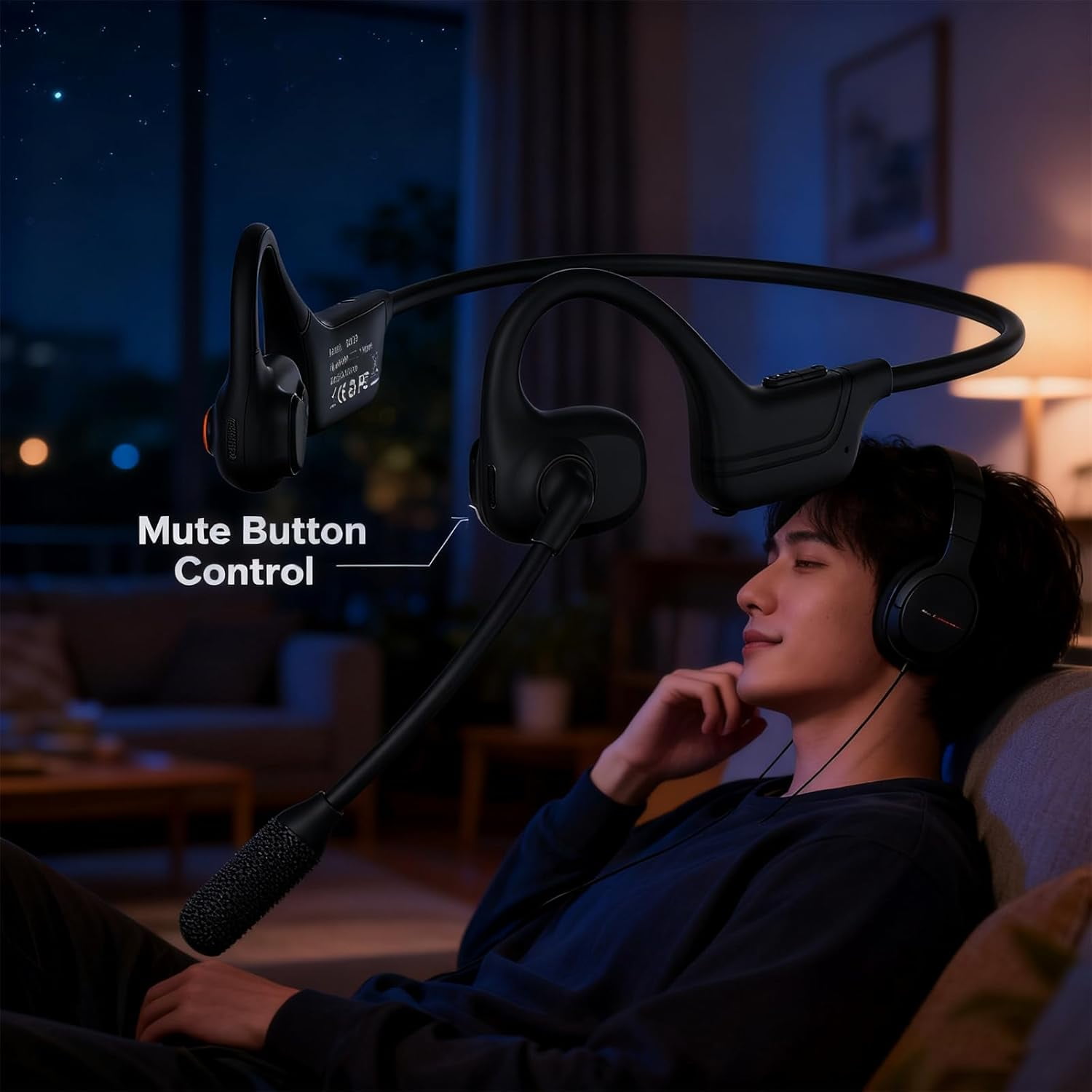 Lk02 Open Ear Headphones with Microphone, Noise Cancelling Wireless Headset with Mute Button, Designed for Meeting, Home Office,Driving (Black)