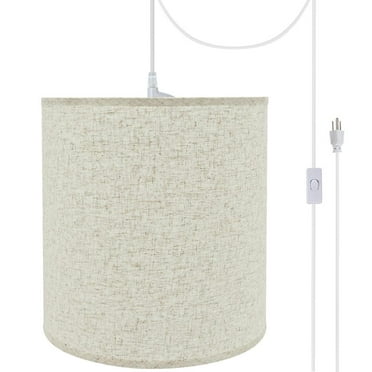 Aspen Creative 72531-21 One-Light Plug-In Swag Pendant Light Conversion Kit with Transitional Hardback Empire Fabric Lamp Shade, Beige, 15" width