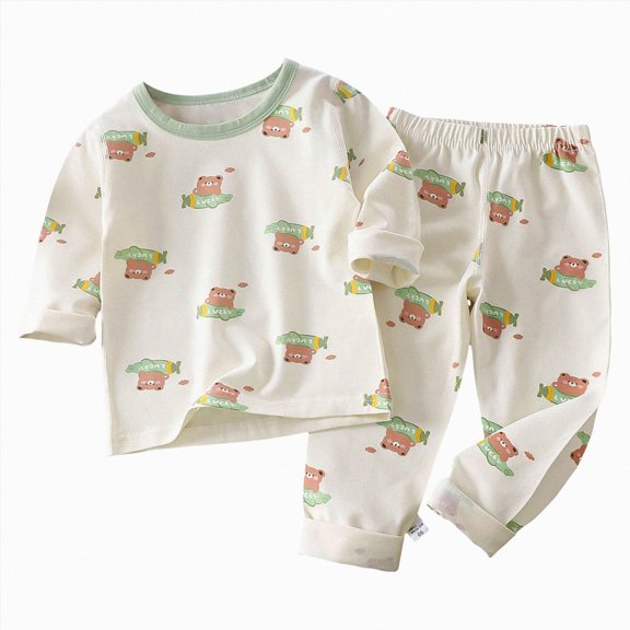 TOWED22 Toddler Boys Clothes Outfits Set 2Pcs Long Sleeve Print Round Neck Cotton T-Shirt Elastic Waist Joggers Warm Fall Winter(Light Green,18-24 M)
