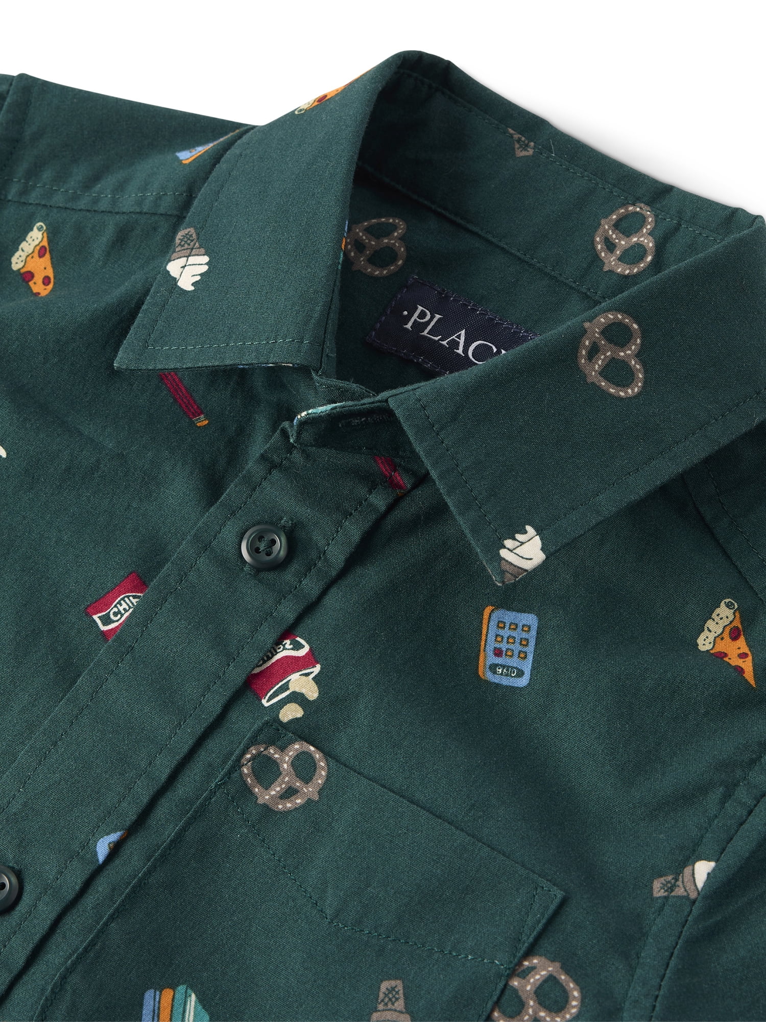 The Children's Place Boys Short Sleeve Print Poplin Button Up Shirt, Sizes XS-XXL