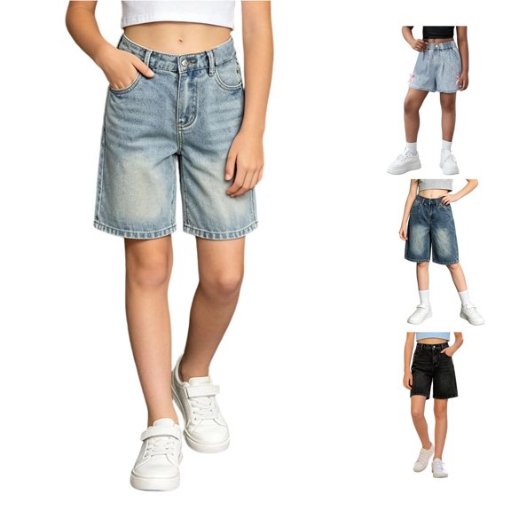 Bigetiay Girls Denim Shorts Summer Casual Loose Fit Fashionable Short Pants for Toddler Big Kids Daily Wear, Size 8-9 Years