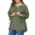 thumbnail image 3 of MODA NOVA Juniors' Plus Size Raglan Sleeves Tie Neck Tunic Top Green 2X, 3 of 7