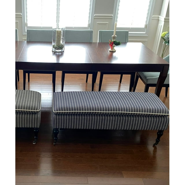 SEAT4U Linen Stripe Ticking Upholstered Pillowtop 48" Rossini Ottoman Bench with Multi Color Variants