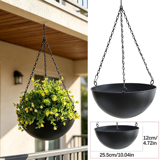 Macetero colgante de hierro forjado con cadenas metálicas | Soporte para plantas colgantes de pared o balcón