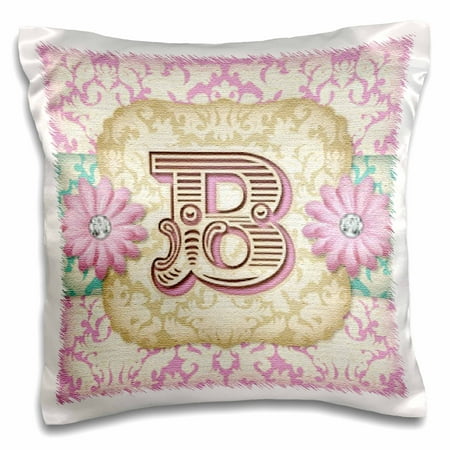 3dRose Regal Pastel Mod Damask Monogram Initial B, Pillow Case, 16 by 16-inch