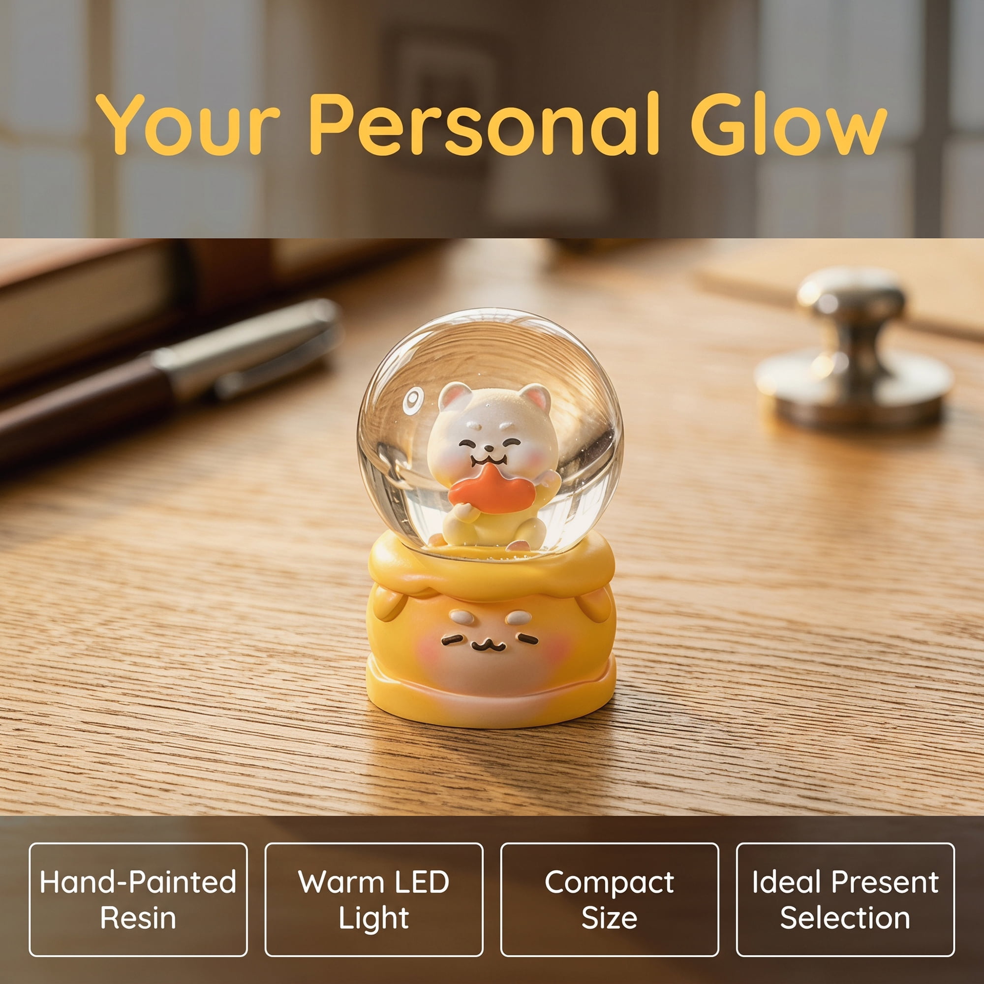 Unique Bargains Cartoon Light Up Crystal Ball Resin Snow Globe LED Sphere Orange Style D