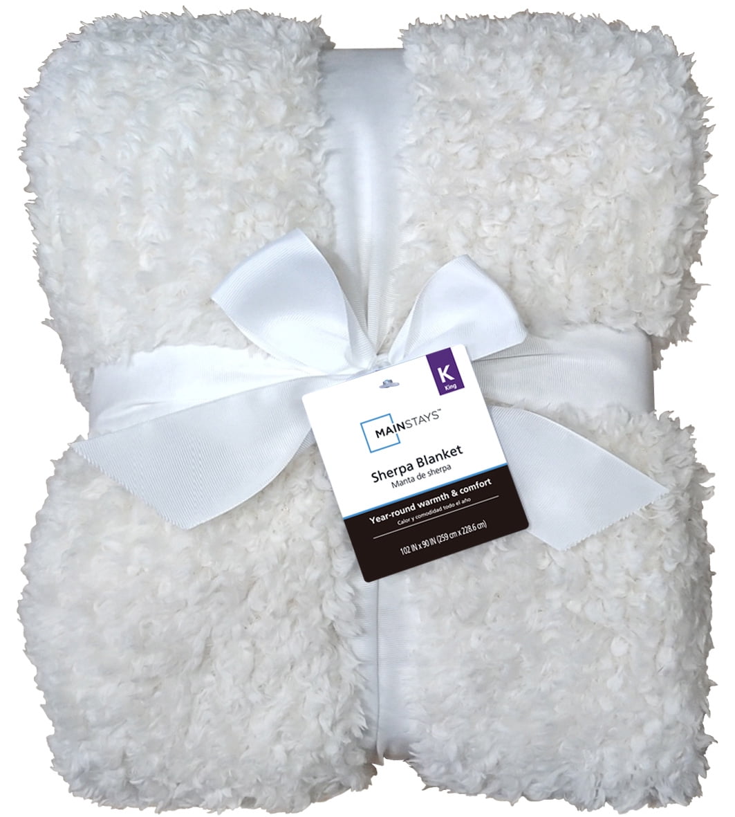 Mainstays Faux Shearling Blanket, Ivory, King 102"X90", for Adult