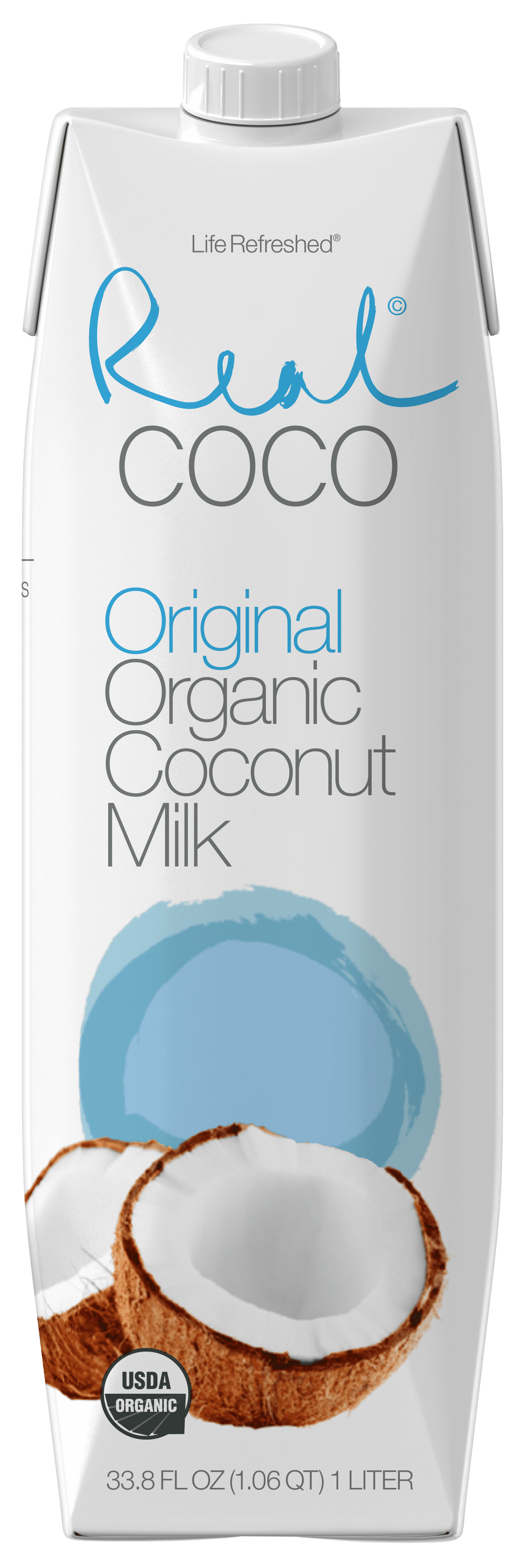 Real Coco Organic Original Coconut Milk 1L, USDA Organic, No Added Sugar, Plant Based, Dairy & Soy Free, Vegan, Keto and Paleo Friendly, (6-pack, 1L)