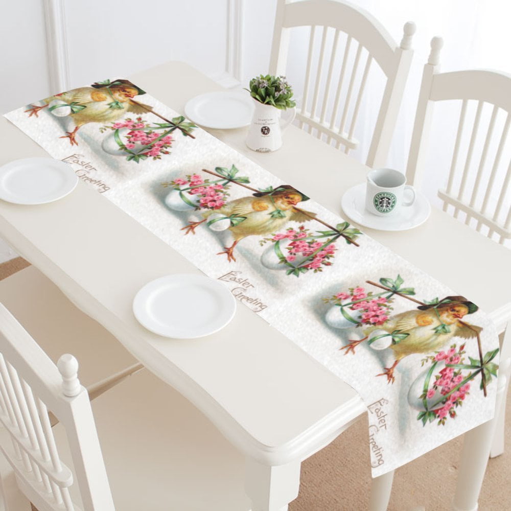 MYPOP Vintage Easter Greeting Table Runner Home Decor 14x72 Inch,Happy