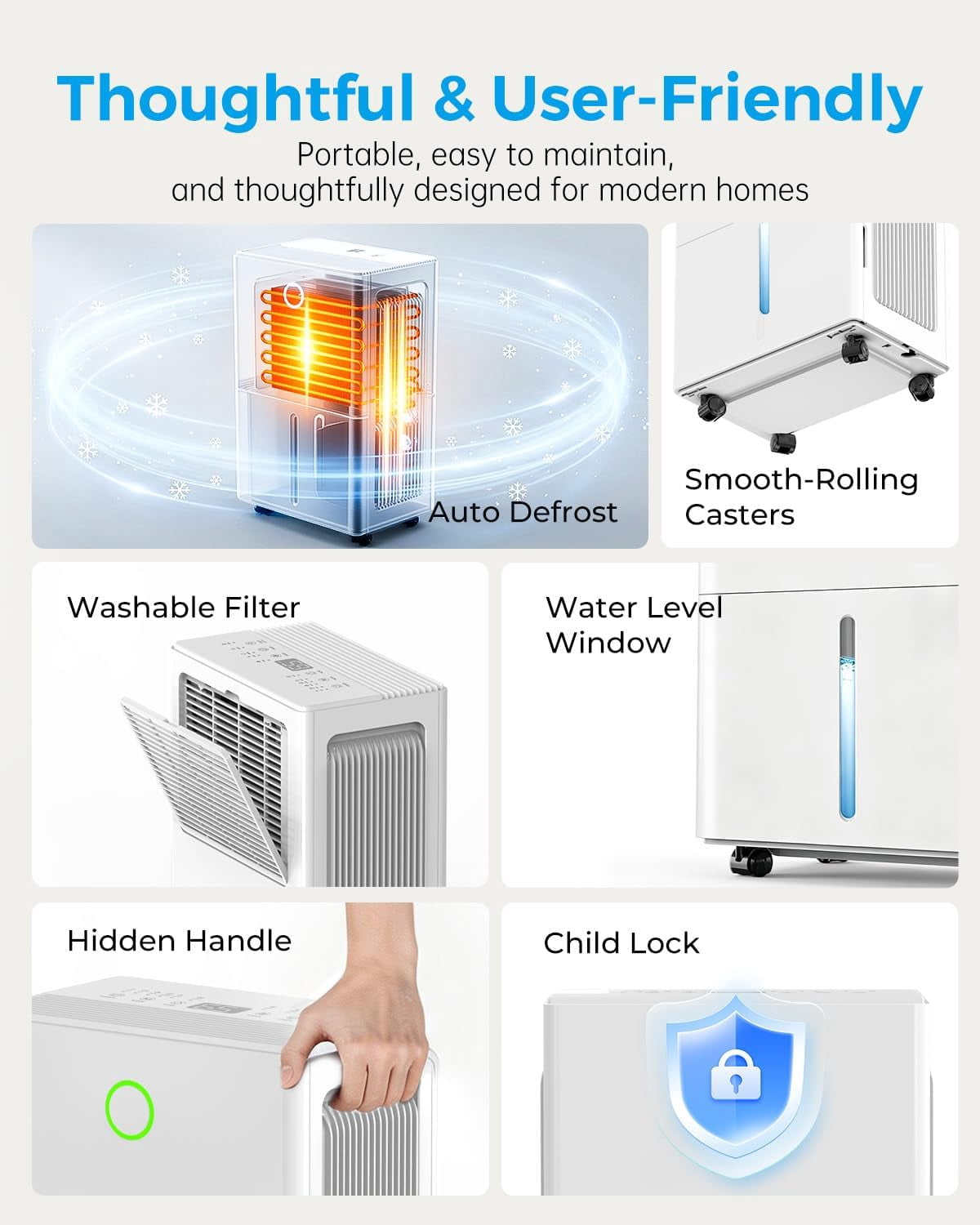 Dehumidifier 10 Pint (DOE) , Dehumidifiers for Home up to 2000 sq ft (MAX 30Pint at 95 F, 90%RH）, Dehumidifier for Basement with Drain Hose, Large Dehumidifier for Bedroom with Auto Humidity Control