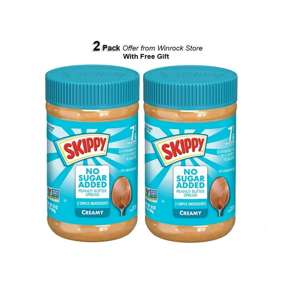 SKIPPY No Sugar Added Creamy Peanut Butter, 16oz Plastic Jar (2 Pack) Free Gift from Winrock Store