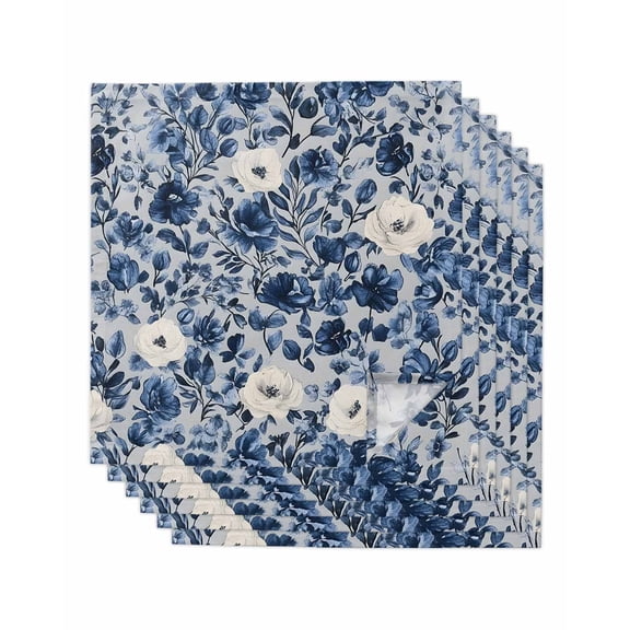 Hokiten Kitchen Dinner Napkins Set of 6 Navy Blue White Peony Cloth Napkins Reusable Washable Table Napkins for Weddings Cocktail Parties Holiday Table Decor 20x20 Inch