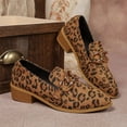 thumbnail image 5 of Dweltoz Women's Leopard Print Pointed Toe Loafers Chain Trim Slip On Mid Heel Dress Shoes Casual Office Block Heel Footwear,Leopard Print 6, 5 of 7