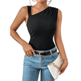 thumbnail image 3 of Blusa Asimétrica de Punto Fruncido para Mujer, Estilo Y2K, Sin Mangas, de un Solo Hombro, Ajustada, de Verano 2025 Negro L, 3 of 9