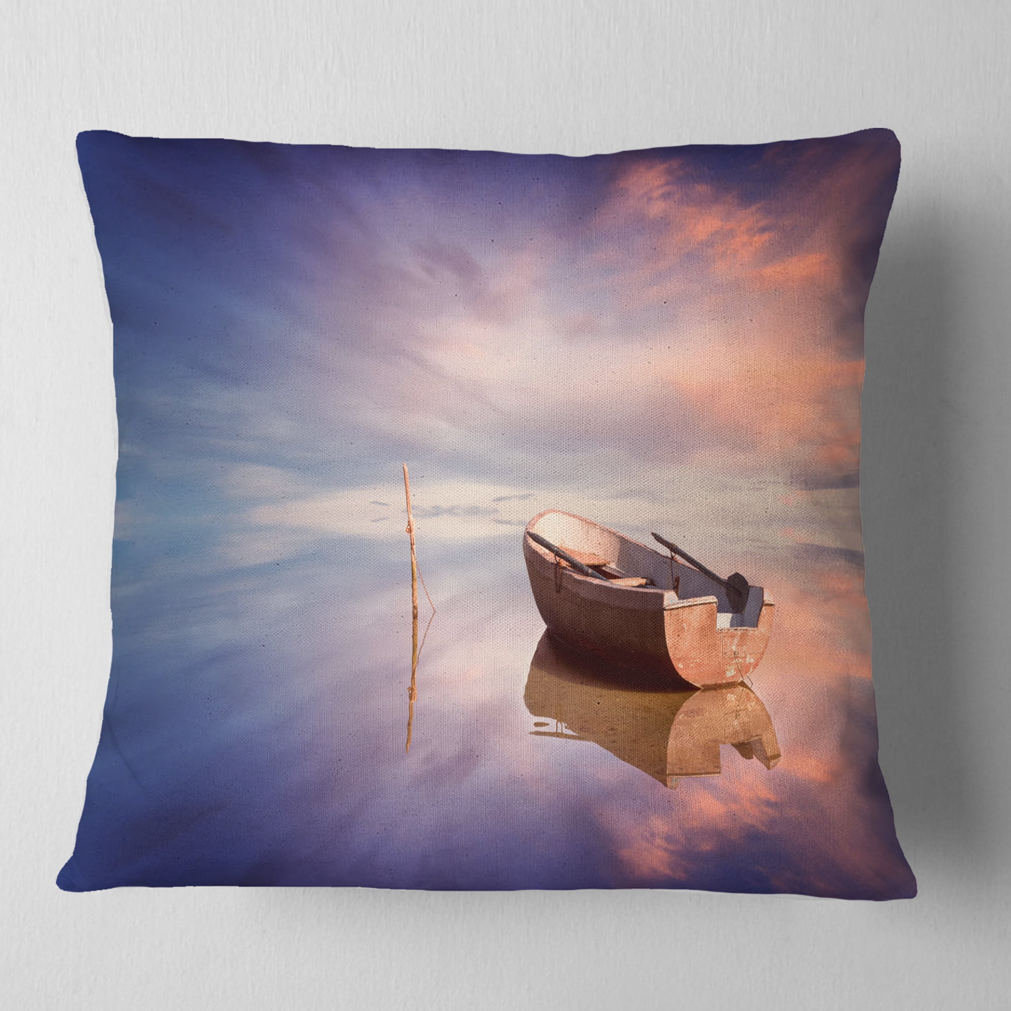 Designart Lonely Boat in Colorful Sea - Seascape Throw Pillow - 16x16