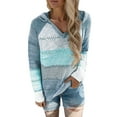 thumbnail image 1 of Long Chandail en Molleton Veste Femme Chandail Simple Décontracté Chandails en Molleton pour Femmes Tunique Veste Zippée Hauts Femmes Décontracté Automne Mode Chandail Patchwork Blouse Hauts Manches Longues Col en V à Capuche Bleu TTTG, 1 of 5