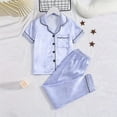 thumbnail image 3 of LYMAYTER Kids Girls Silk Pajamas Outfit Toddler V-Neck Short Sleeve Sleepwear Tops for 8-12 Years Stain Printed Loungewear 2PCS Set, 3 of 9