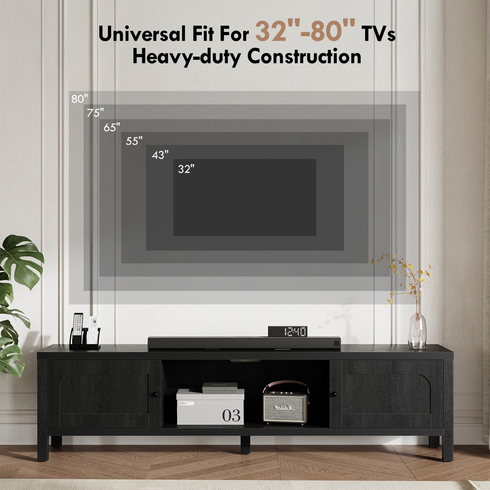 Furnibear 70" Modern TV Stands for 65 70 Inches TV, Media Console, with TV Entertainment Center with Cabinet Storage for Bedroom Living Room,Black