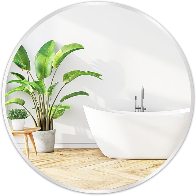 Espejo circular plateado para pared de 20 pulgadas, espejo redondo para baño, entrada, sala de estar, pasillo, decoración de recámara, espejos pequeños con marco mate